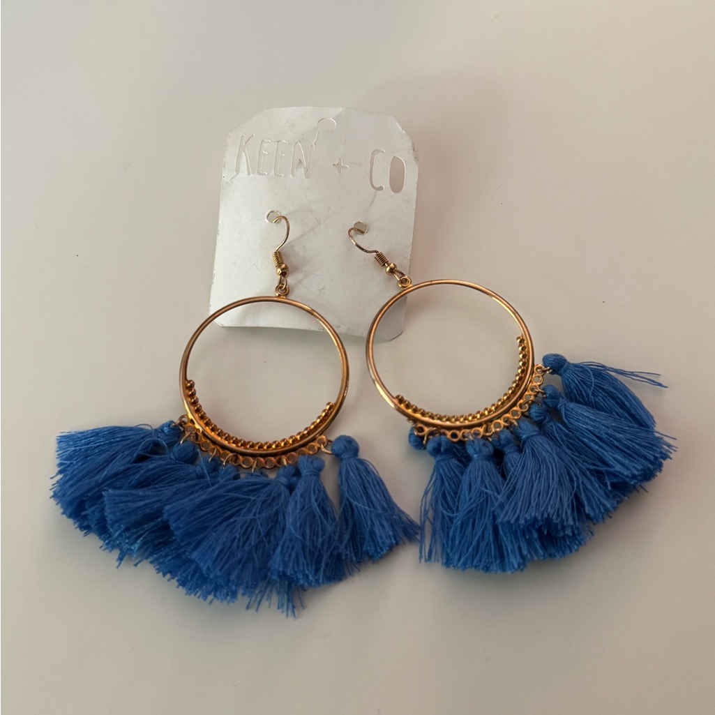 Keen Blue And Gold Tassel Earrings 5$